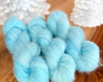 Kid mohair 70/30 silk lace yarn for crochet, knitting, halo effect blue pastel yarn