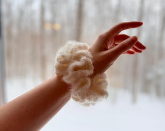 Handmade XL Crochet Mohair Scrunchie - Natural