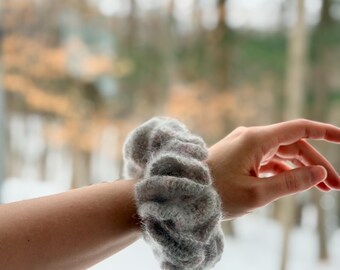Handmade XL Crochet Mohair Scrunchie - Pinkish Grey