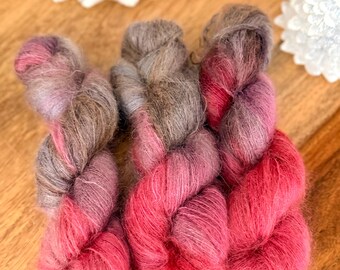 Kid mohair 70/30 silk lace yarn for crochet, knitting, halo effect red and black gradient yarn