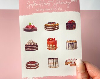 All We Need Is Cake I Sticker Sheet - Dessert stickers for planner, bullet journal, agenda, calendar, realistic looking stickers