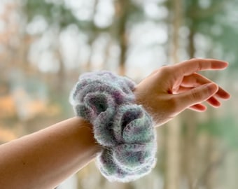 Handmade XL Crochet Mohair Scrunchie - Aqua