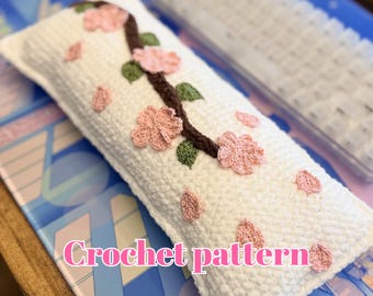 Crochet Pattern - Sakura Wrist Rest - Cherry Blossom desk accessory tutorial in American English