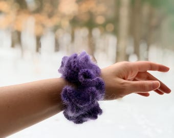 Handmade XL Crochet Mohair Scrunchie - Purple