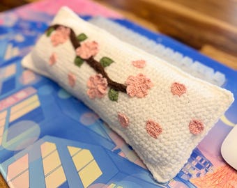 Crochet Sakura Wrist Rest - Handmade wrist rest for office, home, gaming setup, white with Custom Colors Available