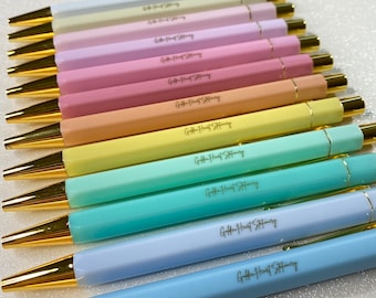 Pastel Pens - Ballpoint Blue or Black Ink Pens for Work, Office, Multicolor Pens in Blue, Lavender, White, Pink, Mint, 0.7mm Christmas Gift