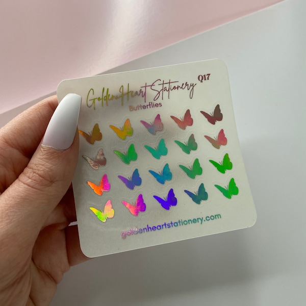 Butterflies Overlay Mini Sticker Sheet - Feuille d’autocollants thématique, feuille d’or, autocollants transparents brillants, bullet journal, agenda, calendrier