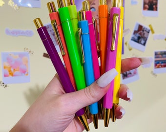 Bright Pens - Ballpoint Blue or Black Ink Pens for Work, Office, Multicolor Pens in Blue, Orange, Green, Pink, Purple, 0.7mm Christmas Gift