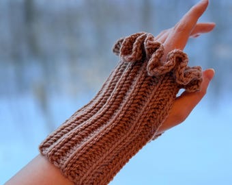 Hand Warmers - Pair of Handmade Ruffled Crochet Winter Accessories