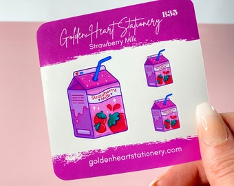 Strawberry Milk Sticker Sheet - Stickers for planner, bullet journal, agenda, calendar, realistic looking stickers, pink