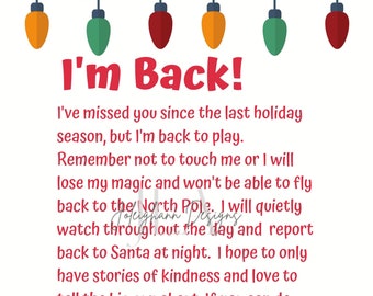 I'm back elf letter, elf printable, christmas elf welcome back, welcome back, christmas elf