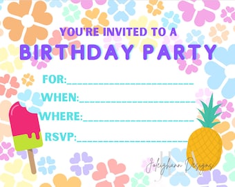 Invitación a fiesta de cumpleaños de verano, invitación editable a fiesta de cumpleaños de verano, fiesta de verano, invitación de cumpleaños editable