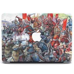 Great Samurai Battle Macbook Printed Case All Models Mac Air M4 M2 Japanese Warriors Macbook Pro M4 15 16 Battlefield Art 2023 in Plastic