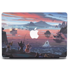 Fishing Cats Macbook Air M4 2025 Case Cute Cartoon Art Macbook Pro M4 16 Retina Protective Sleeve Ocean View Macbook 12 inch Case