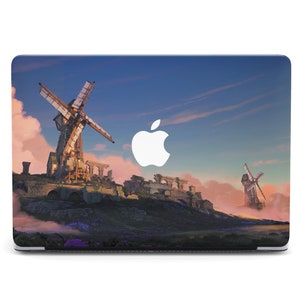 Windmills Art Macbook Air M4 2025 Case Cute Pink Sky Nature Art Macbook Pro M4 16 Retina Protective Sleeve Landscape View Macbook 12 inch