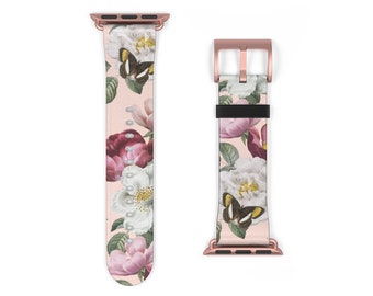 Correa para iWatch con diseño floral de 38 mm Correa de cuero para Apple Watch con diseño de mariposa Correa para iWatch de 42 mm Correa para todas las series Correa para Apple Watch de 40 mm con estampado de rosas