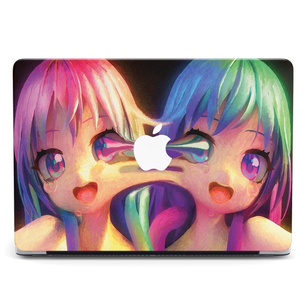 Cute Twins Anime Girls Macbook Printed Case All Models Mac Air M3 M2 Japanese Manga Pink Macbook Pro M3 15 16 Art Mac Pro 14