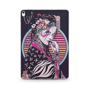 Cyberpunk Geisha iPad Pro 12.9 11 Case Silicone Anime iPad Case Japanses Attire Girl Print iPad Air 4 3 2 1 Case Back Protection iPad Mini 5