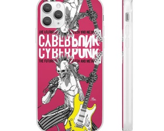 Cyberpunk Case iPhone 14 Pro Bright Pink Phone Case Pixel 3 X iPhone Punk Rock Case Silicone Samsung S23 Anarchy Skull Print Case Apple
