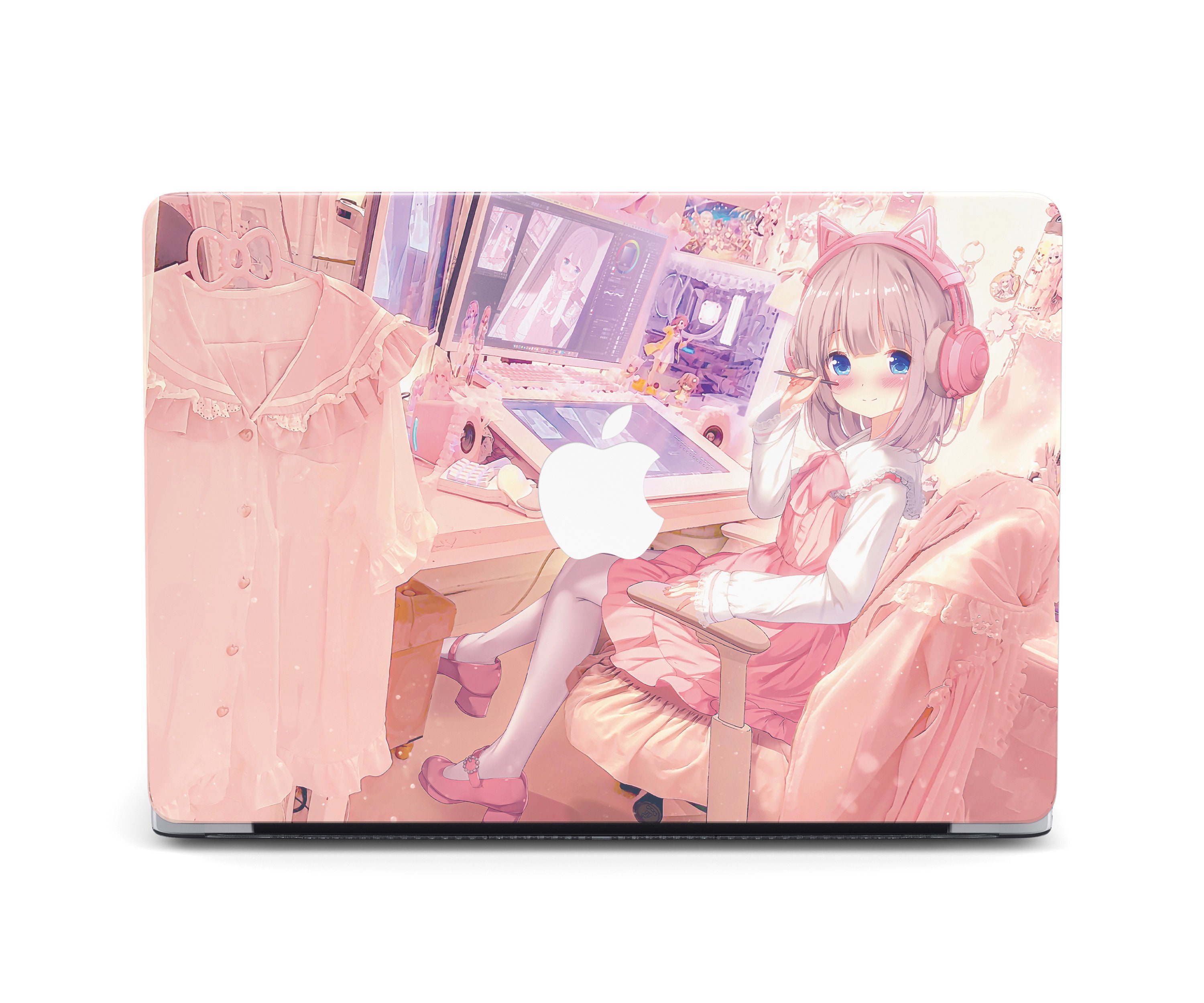 Cute Artist Anime Girl Macbook Printed Case All Models Mac Air M4 M2 Japanese Manga Pink Macbook Pro M4 15 16 Art Mac Pro 14