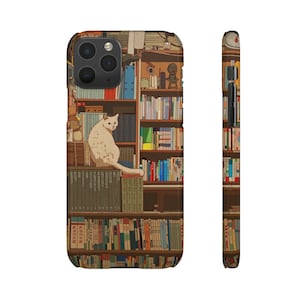 White Cat On Book Shelf Snap Cases 13 Pro Max 12 Mini Max Hard Case Galaxy s20 s22 Ultra Plus Case CoveriPhone 8 Case iPhone Xr Xs Max Case