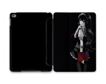 Cute Dark Anime Girl iPad Pro 11 12.9 Smart Cover Manga Maid Schoolgirl iPad Air 4 3 2 1 Plastic Case With Screen Grey iPad Mini 5 Case