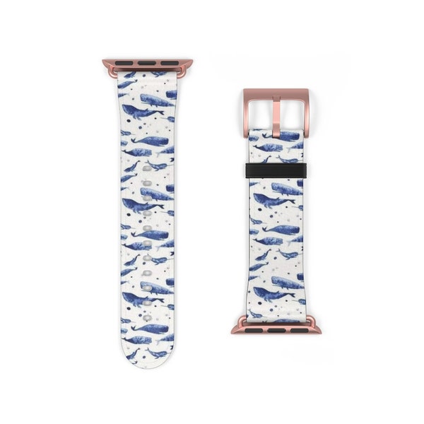 Fliegende Wale Print Apple Watch Band 42mm Hübsches Design PU Leder iWatch Strap Narval Nautical Life Print Apple Watch Ersatz Uhrenband