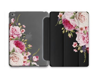 Custodia per iPad trasparente con motivo floreale con rose selvatiche e fiori, custodia per iPad 10.9, custodia Smart Cover per Apple iPad Air 3, cover posteriore 11 2022, custodia a libro