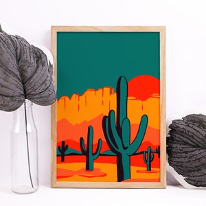 Cactus mexicain Peinture par numéros Art numérique Paysage désertique coloré PBN Paysage Art Imprimable Peinture Pop Art Cactus Design DIY Peinture