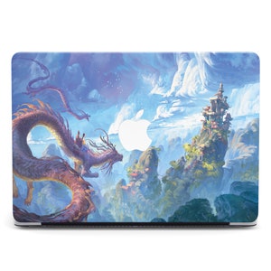 Japanese Magic Art Macbook Printed Case All Models Mac Air M4 M2 Fairytale Dragon Town Macbook Pro M4 15 16 Lake View Art Mac Pro 14 Plastic