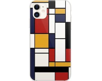 Mondrian Painting Phone Case Print iPhone 12 11 X Pro Max Composition 1 Design Samsung S23 S20 S21 Ultra Plastic Silicone Cover Abstract Art