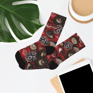 All Eyes On Me Red Full Print Fancy Socks DTG Socks Scary Red Eyes Horror Art Design Home Socks Cute Socks Perfect Gift Back To School