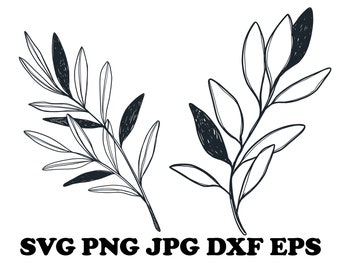 Small Plant Branch Vector Floral Clip Art Laurel Wreath Printable Svg Png Jpg Dxf Eps Cut Files Pointed Leaves Tree Digital Art