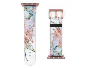 Marble Apple Watch Band Women Apple iWatch Strap 38mm 40mm 42mm 44mm Leather Watch Strap Pink Marble Geometric Abstract Art LLC18
