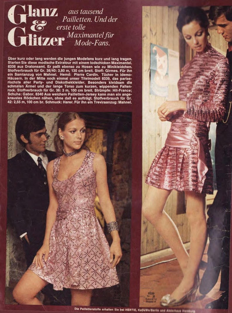 Puede incluir: Un vestido mini rosa con lentejuelas y una faja rosa a juego. El vestido tiene un escote redondo y es sin mangas. La modelo lleva el vestido con un par de zapatos blancos. El texto "Glanz & Glitzer" es visible en la imagen.
