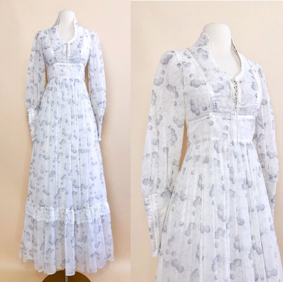 GUNNE SAX | 1970s Lace-Up Abstract-Print Maxi Dres