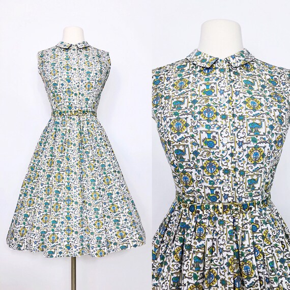 1950s Novelty Print Cotton Dress