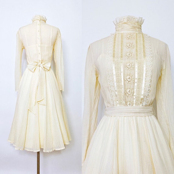 GUNNE SAX | 1980s high-neck embroidered midi dres