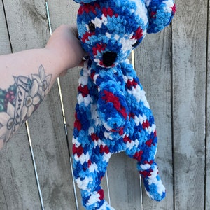 READY TO SHIP - Big Bear Snuggler, Baby Shower Gift, Toddler Gift, Teddy Bear, Patriotic Bear Lovey