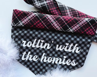 Clueless Rollin With The Homies Dog Bandana/Bandana/Dog Accessories/Reversible Bandana/90s Vibes/Plaid