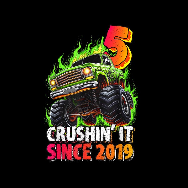 Monster Truck 5 Year Old Boys 5th Birthday Party Born 2019 Digital PNG