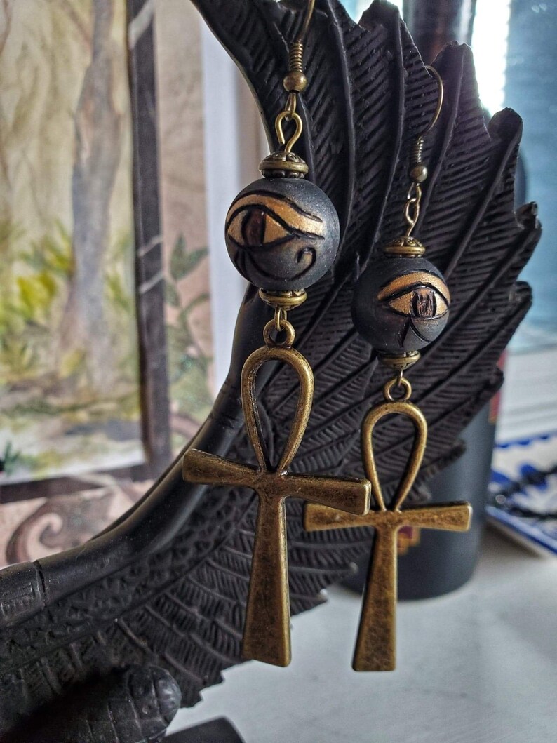 Ojo de Horus Thoth pendientes de ankh quemados por madera Etsy