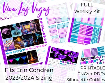Viva Las Vegas 2023-2024 Erin Condren Vertical Weekly Photo Kit Printable Planner Stickers with Silhouette Cut files