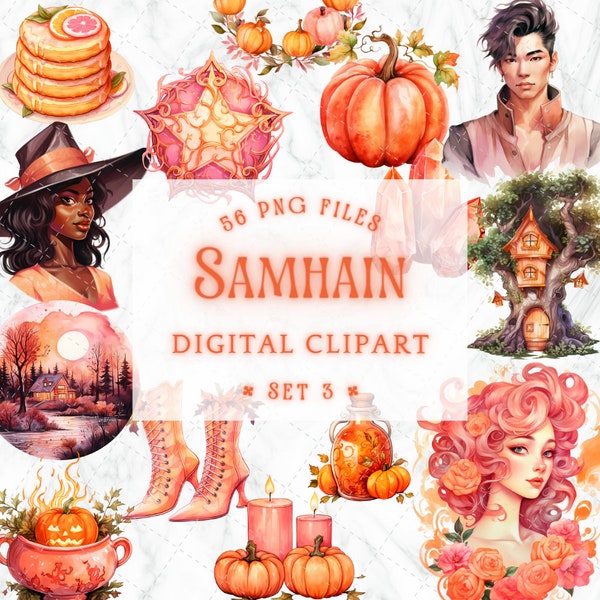 Samhain Set 3 Watercolor Clip Art - PNGs - Pagan Wiccan Celtic Witchy Neopagan Witch Junk Journal - Magic Magick Graphics- Commercial Use