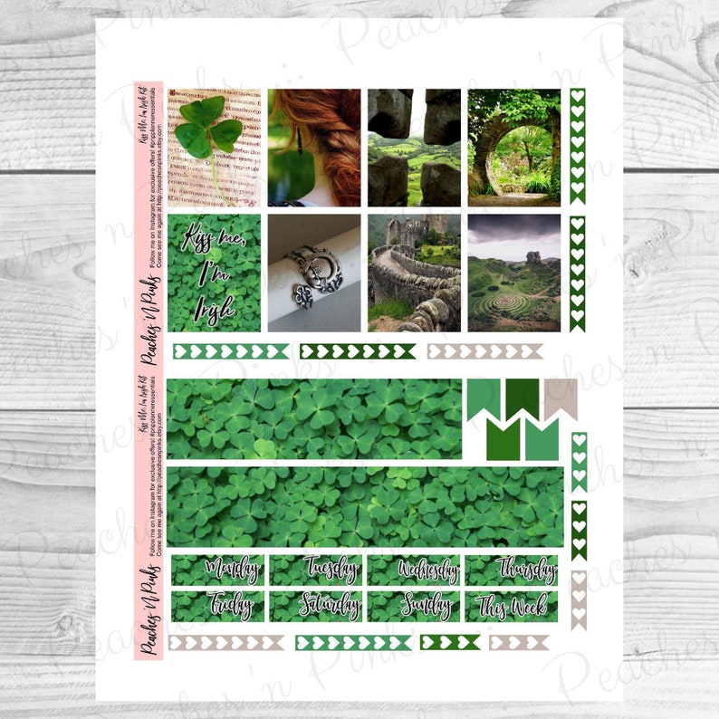 Kiss Me Includes Offset Bleed I/'m Irish Erin Condren Vertical Weekly Photo Kit Printable Planner Stickers with Silhouette Cut files