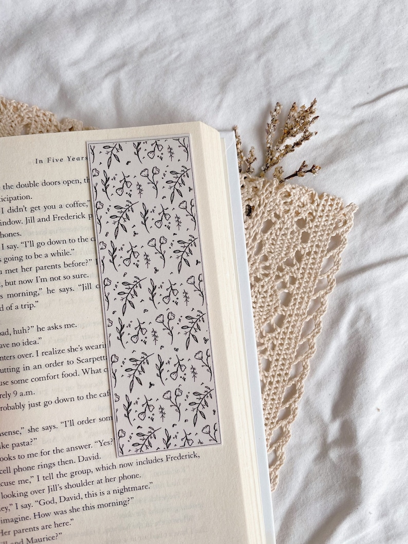 Vintage floral bookmark aesthetic, neutral image 1