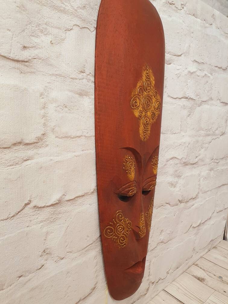Carved Wooden Wall Face Mask Hanging Etsy
