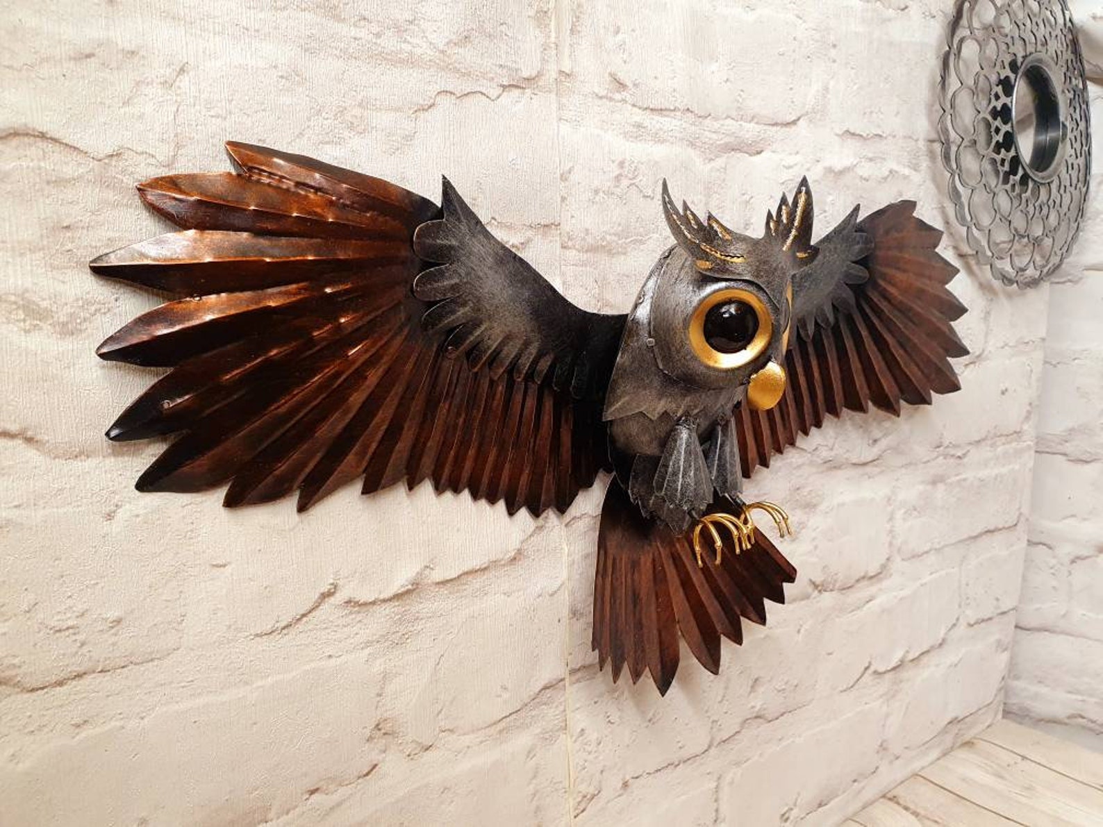 Metal Owl Flying Wall Art Garden Home Etsy