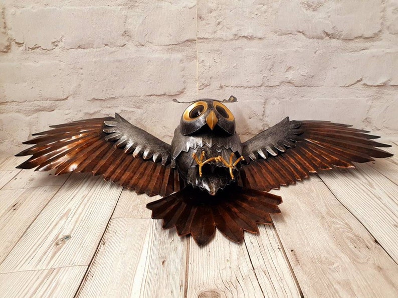 Metal Owl Flying Wall Art Garden Home | Etsy