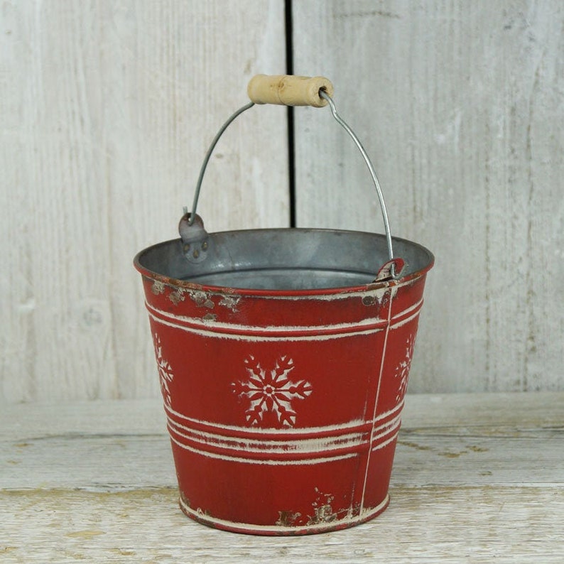 Metal Christmas Rustic Bucket Snowflake Planter Storage Etsy